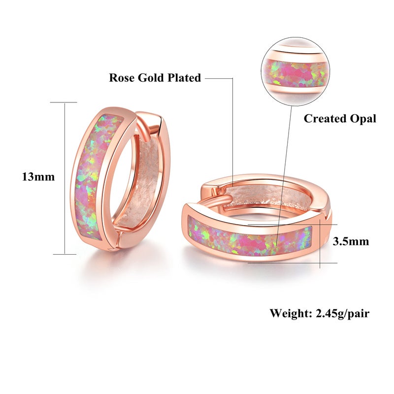 CiNily Huggie Earrings Pink Opal Hinged Hoop Earrings Rose Gold Plated Small Hoop Earrings for Women Cute Earrings - Image 2